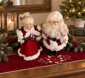 Handmade Crochet Mr. & Mrs. Claus Christmas Dolls Holiday Decor Set of 2